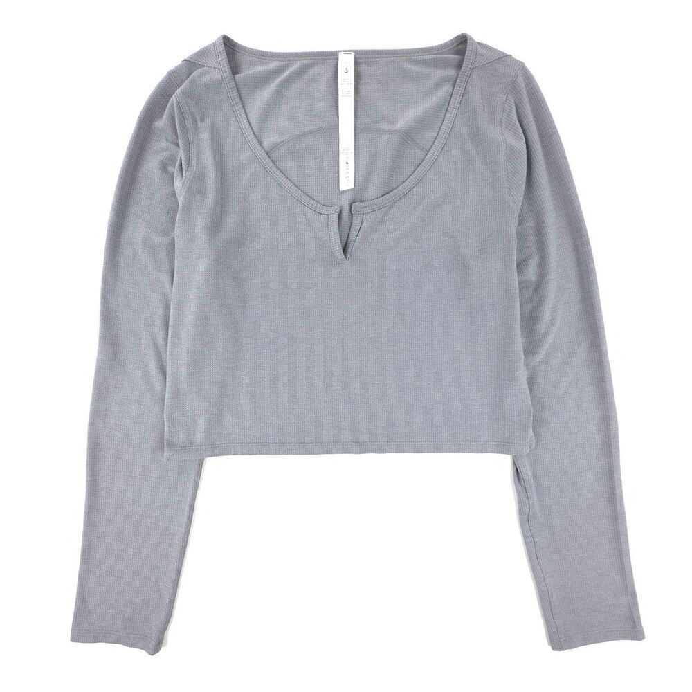 LULULEMON Cropped Henley Long Sleeve Heathered Asphalt Grey Lounge Athleisure 8
